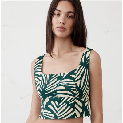 Linen-Blend Square-Neck Bustier