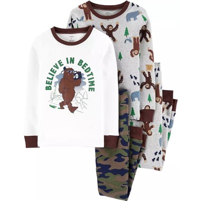 4-Piece Bear Snug Fit Cotton PJs