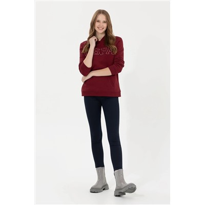 Kadın Vİşne Kapüşonlu Basic Sweatshirt