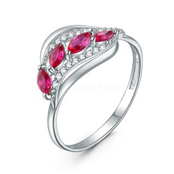 Серьги из серебра с корундами рубин и фианитами родированные 2-3054-001