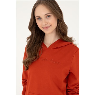 Kadın Kiremit Kapüşonlu Sweatshirt