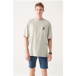 Avva Erkek Gri Oversize %100 Pamuk Bisiklet Yaka Baskılı T-shirt A31y1155 A31Y1155