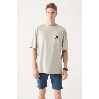 Avva Erkek Gri Oversize %100 Pamuk Bisiklet Yaka Baskılı T-shirt A31y1155 A31Y1155