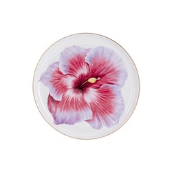 Тарелка десертная, 19 см, фарфор F, белая, с золотистым кантом, Гибискус, Flowers, 60501