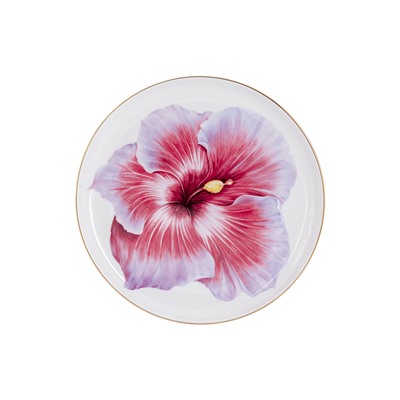 Тарелка десертная, 19 см, фарфор F, белая, с золотистым кантом, Гибискус, Flowers, 60501