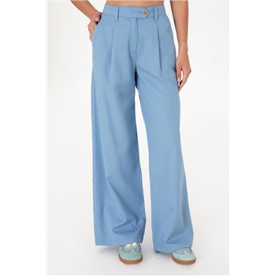 Kadın Mavi Loose Fit Kanvas Pantolon