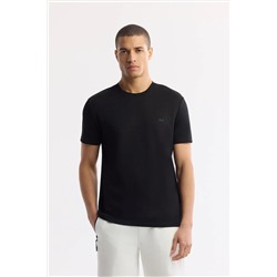 Avva, Erkek Siyah Bisiklet Yaka Sırt Ve Göğsü Logo Baskılı T-shirt B001040