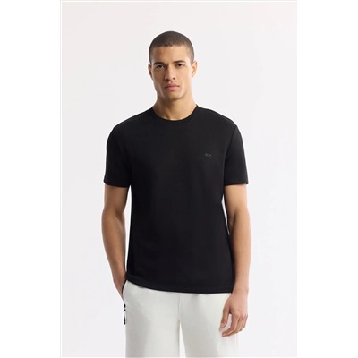 Avva, Erkek Siyah Bisiklet Yaka Sırt Ve Göğsü Logo Baskılı T-shirt B001040