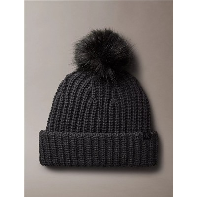 Fleece Ribbed Pom-Pom Beanie