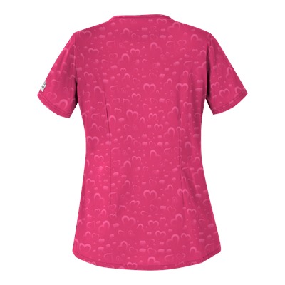 UA Forever Hearts Fuchsia Print Scrub Top