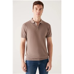 Avva, Erkek Vizon Soft Touch 3 Düğmeli Dokulu Ribanalı Polo Yaka Triko T-shirt B005009