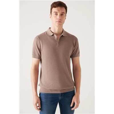 Avva, Erkek Vizon Soft Touch 3 Düğmeli Dokulu Ribanalı Polo Yaka Triko T-shirt B005009