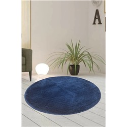 Sarar Tekli Yuvarlak Post Peluş Banyo Pas Pası Jel Kaymaz Taban Petrol Mavisi 100x100 ELEGANS100P