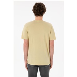 Erkek Regular Fit Bisiklet Yaka Açık Haki Basic Tişört