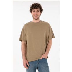 Erkek Oversize Fit Bisiklet Yaka Haki Tişört