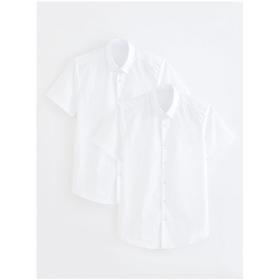Senior Boys White Short Sleeve Skinny Fit School Shirt 2 Pack