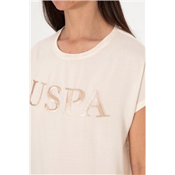 Kadın Krem Bisiklet Yaka Tişört