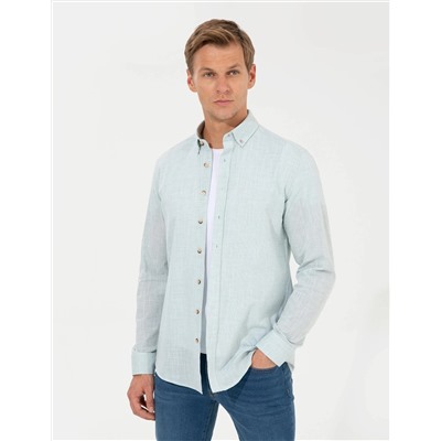 Yeşil Slim Fit Uzun Kollu Gömlek