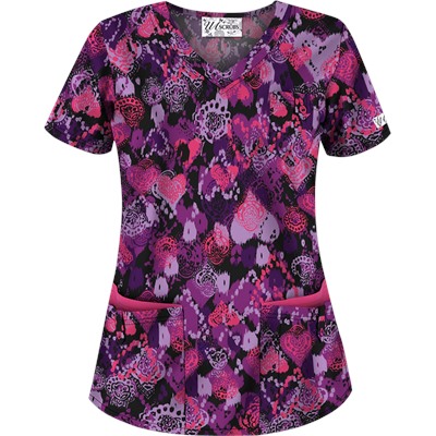 UA Bohemian Heart Black Print Scrub Top