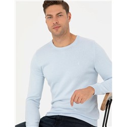 Açık Mavi Slim Fit Basic Kazak