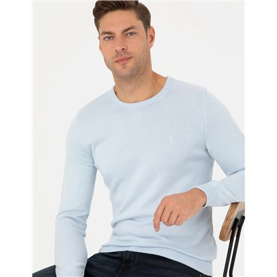 Açık Mavi Slim Fit Basic Kazak