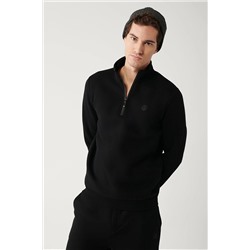 Avva Erkek Siyah Dik Yaka Fermuarlı Içi Polarlı 3 Iplik Regular Fit Standart Kesim Unisex Sweatshirt E001020
