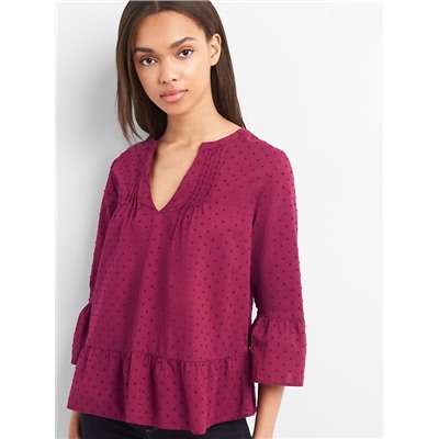 Swiss dot pintuck ruffle top