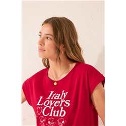 Camiseta manga corta 100% algodón rojo Snoopy