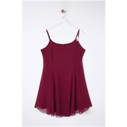 Bordo Şifon Aksesuar Askılı Mini Dokuma Büyük Beden Elbise TBBSS25AH00051