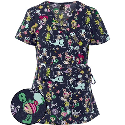 koi Scrubs Tokidoki Deep Sea Friends Mock Wrap Print Top