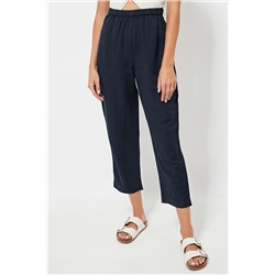 Pantalón slim fit de lino cintura alta - Azul marino