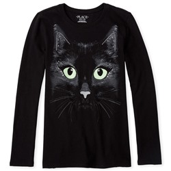 Girls Halloween Glow Cat Graphic Tee