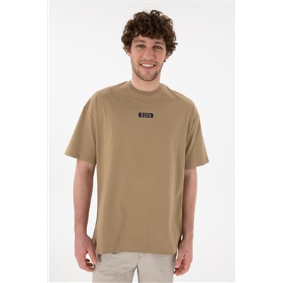 Erkek Oversize Fit Bisiklet Yaka Haki Tişört