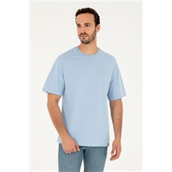 Erkek Comfort Fit Bisiklet Yaka Açık Mavi Tişört