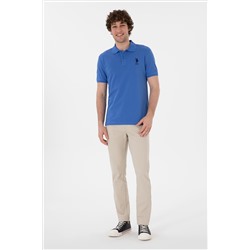 Erkek Slim Fit Polo Yaka İndigo Basic Tişört