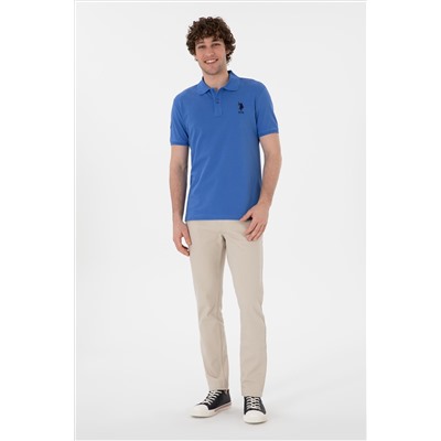 Erkek Slim Fit Polo Yaka İndigo Basic Tişört
