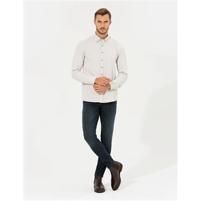 Bej Slim Fit Uzun Kollu Gömlek
