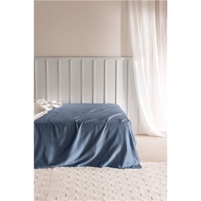 Ciel King Size %100 Pamuk Lastiksiz Saten Çarşaf - Koyu Mavi