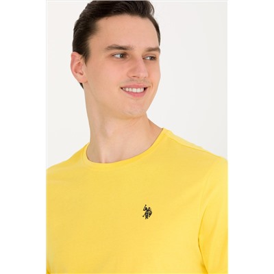 Erkek Koyu Sarı Basic Bisiklet Yaka Tişört