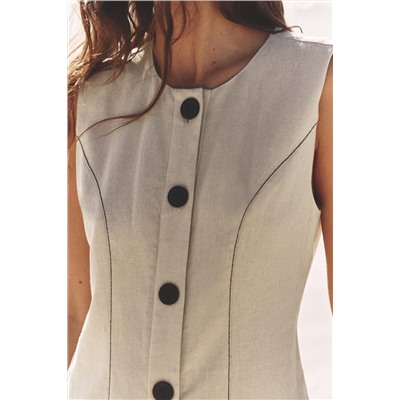 STITCHED LINEN BLEND MINI DRESS