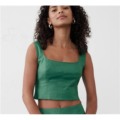 Linen-Blend Square-Neck Bustier