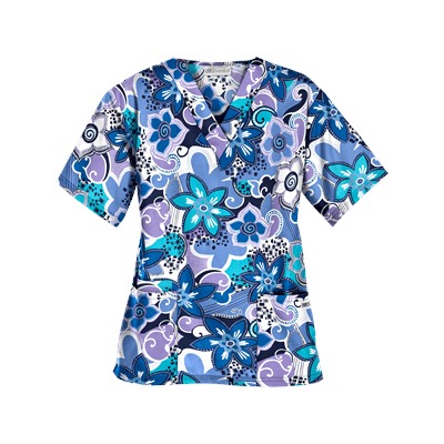 UA Swirling Flowers Navy Print Scrub Top