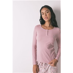 Pijama largo algodón estampado floral rosa