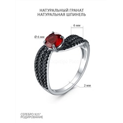 Серьги из серебра с гранатом и чёрной шпинелью родированные 925 пробы 2-533рч40416