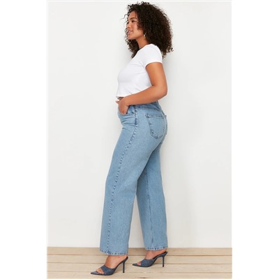 Açık Mavi Yüksek Bel Geniş Paça Denim Büyük Beden Jeans TBBSS24CJ00028