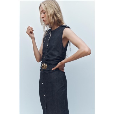 Z1975 DRAPED DENIM MIDI DRESS WITH BELT