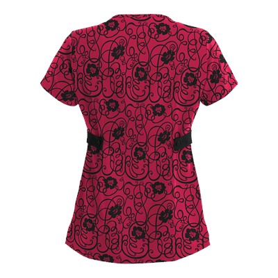 Advantage STRETCH by Butter-Soft™ Floral Conversation Black Stretch Scrub Top