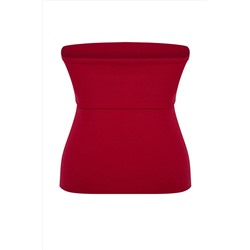 Kırmızı Straplez Yaka Yandan Fermuarlı Krep Örme Bluz TBBSS24AF00092