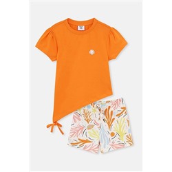 Dagi Turuncu Bağlama Detaylı Kısa Kollu Tişört Şort Pijama Takımı 23SG84051TA_TRC