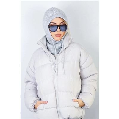 Ritnice Kadın İpli Gri Balaclava Triko Bere / Başlık 1290